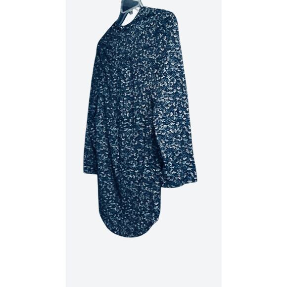 H & M LONG SLV PULL-OVER V-NECK BLOUSE, WOMENS, XS, NAVY GREEN FLORAL, HI-LOW - Picture 5 of 12